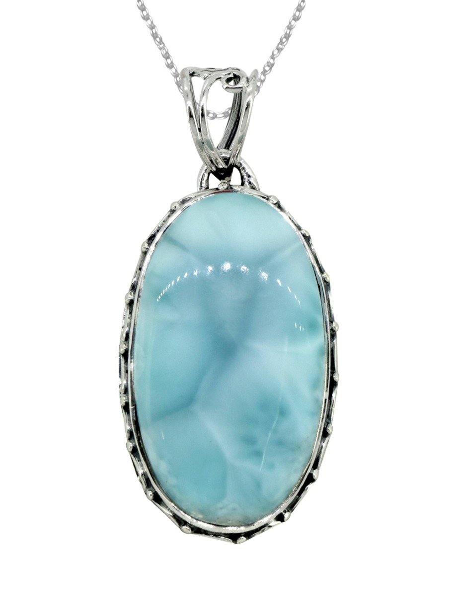 Natural Larimar Solid 925 Sterling Silver Pendant 1 3/4" - YoTreasure