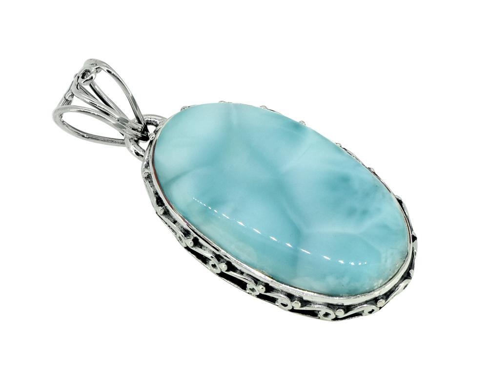 Natural Larimar Solid 925 Sterling Silver Pendant 1 3/4" - YoTreasure