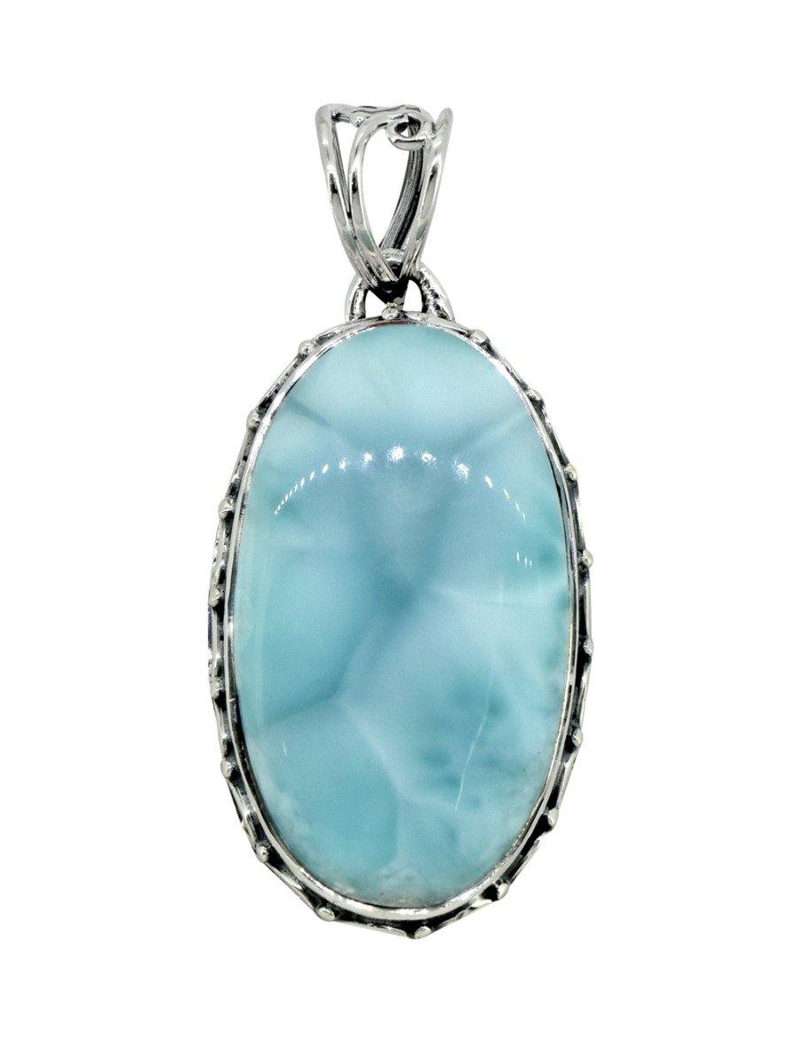 Natural Larimar Solid 925 Sterling Silver Pendant 1 3/4" - YoTreasure