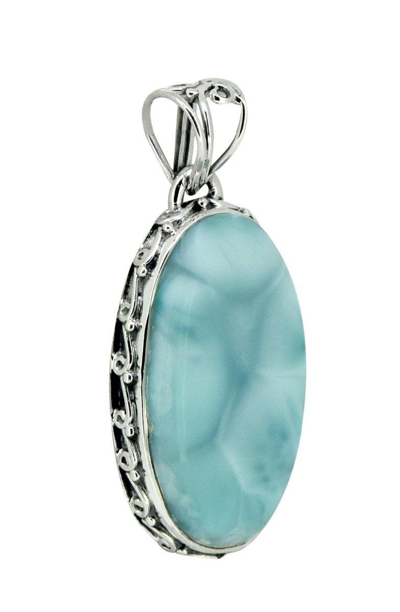 Natural Larimar Solid 925 Sterling Silver Pendant 1 3/4" - YoTreasure