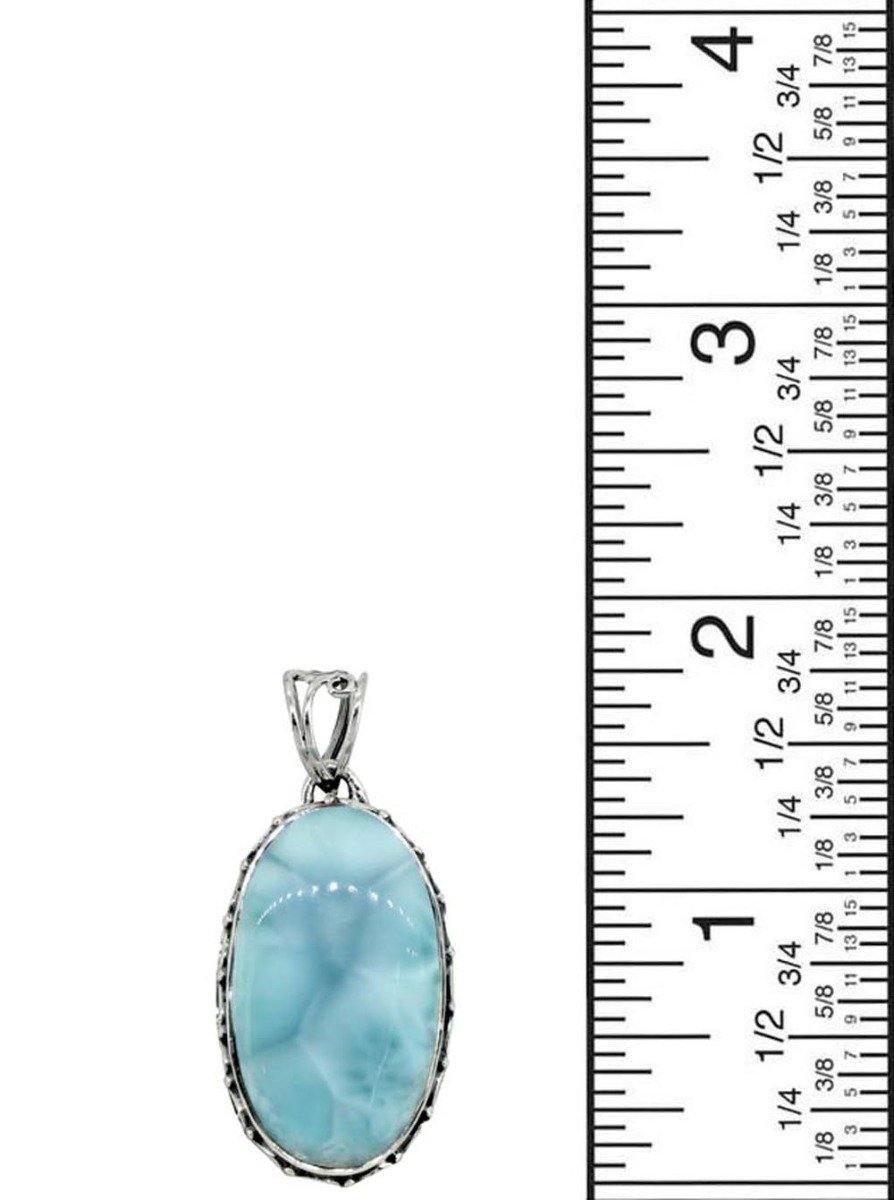 Natural Larimar Solid 925 Sterling Silver Pendant 1 3/4" - YoTreasure