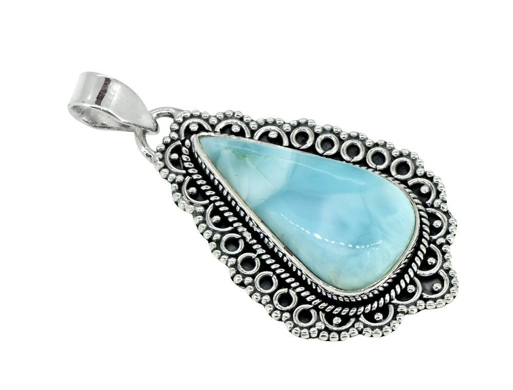 Natural Larimar Solid 925 Sterling Silver Pendant 1 3/4" - YoTreasure