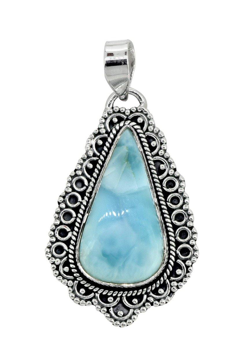 Natural Larimar Solid 925 Sterling Silver Pendant 1 3/4" - YoTreasure