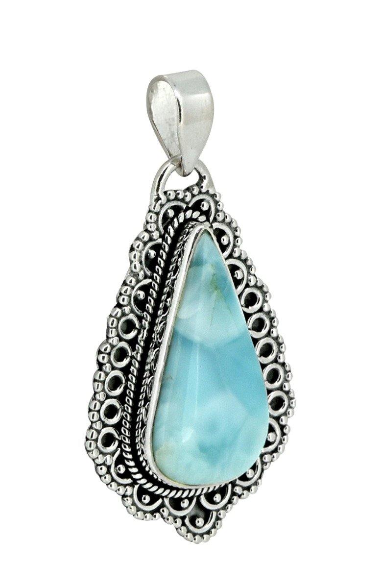 Natural Larimar Solid 925 Sterling Silver Pendant 1 3/4" - YoTreasure