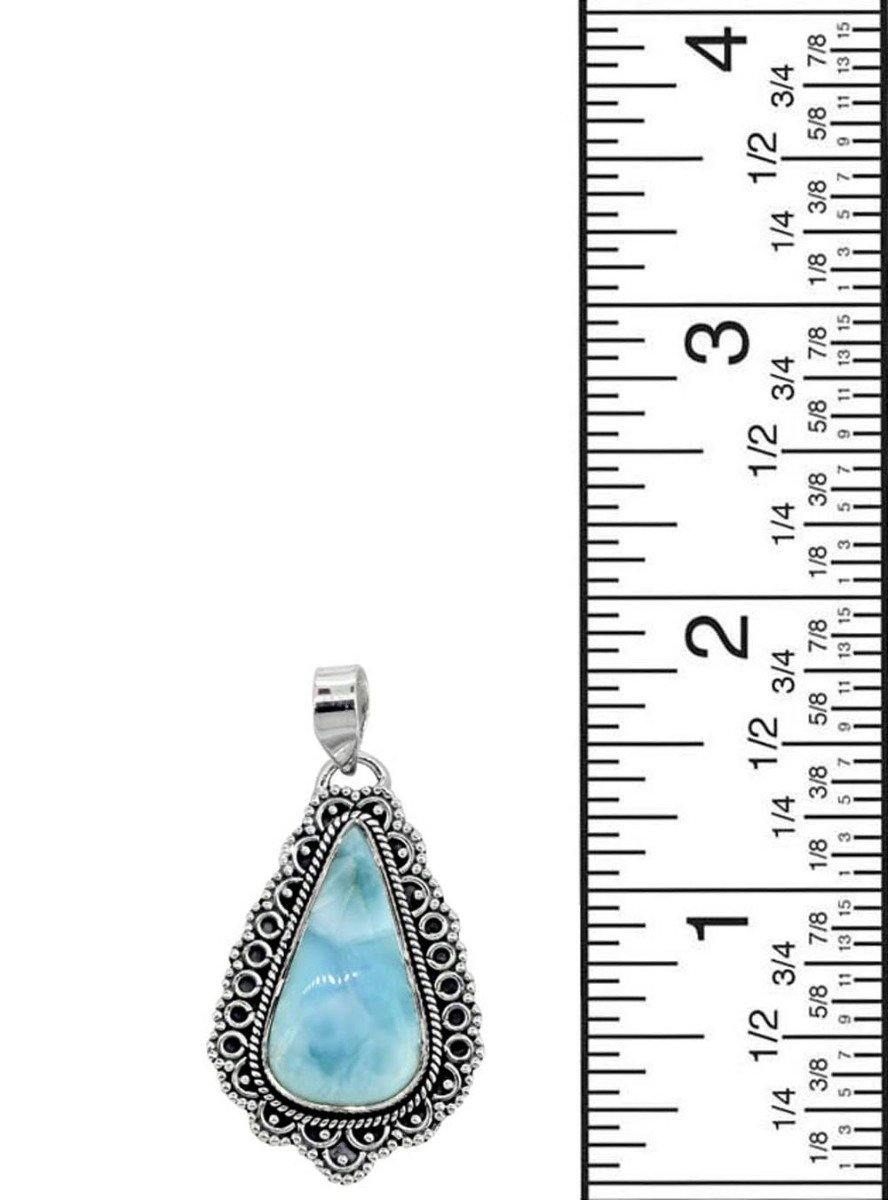 Natural Larimar Solid 925 Sterling Silver Pendant 1 3/4" - YoTreasure