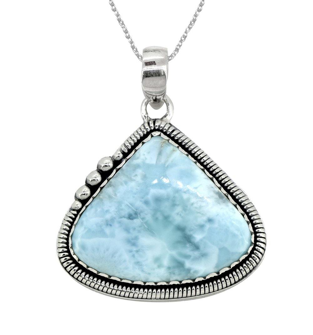 Natural Larimar Solid 925 Sterling Silver Pendant 1 3/4" - YoTreasure