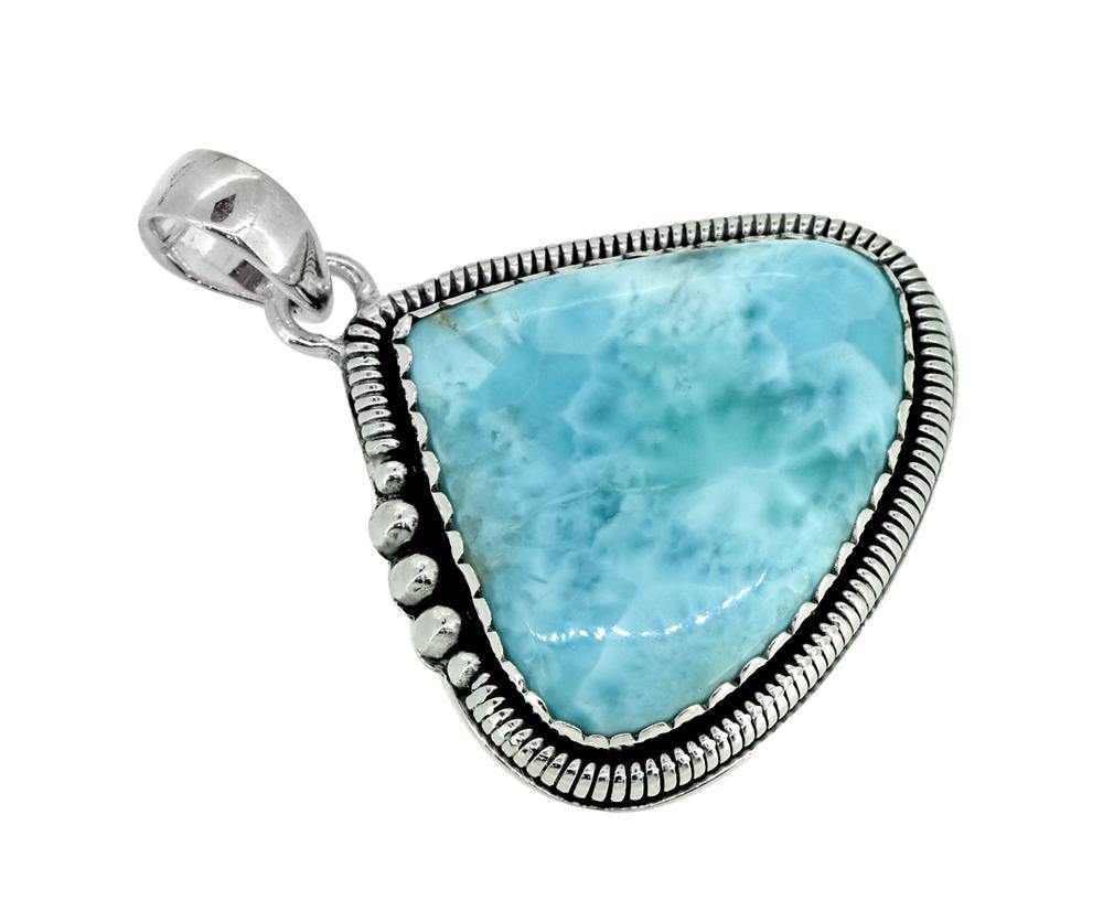 Natural Larimar Solid 925 Sterling Silver Pendant 1 3/4" - YoTreasure