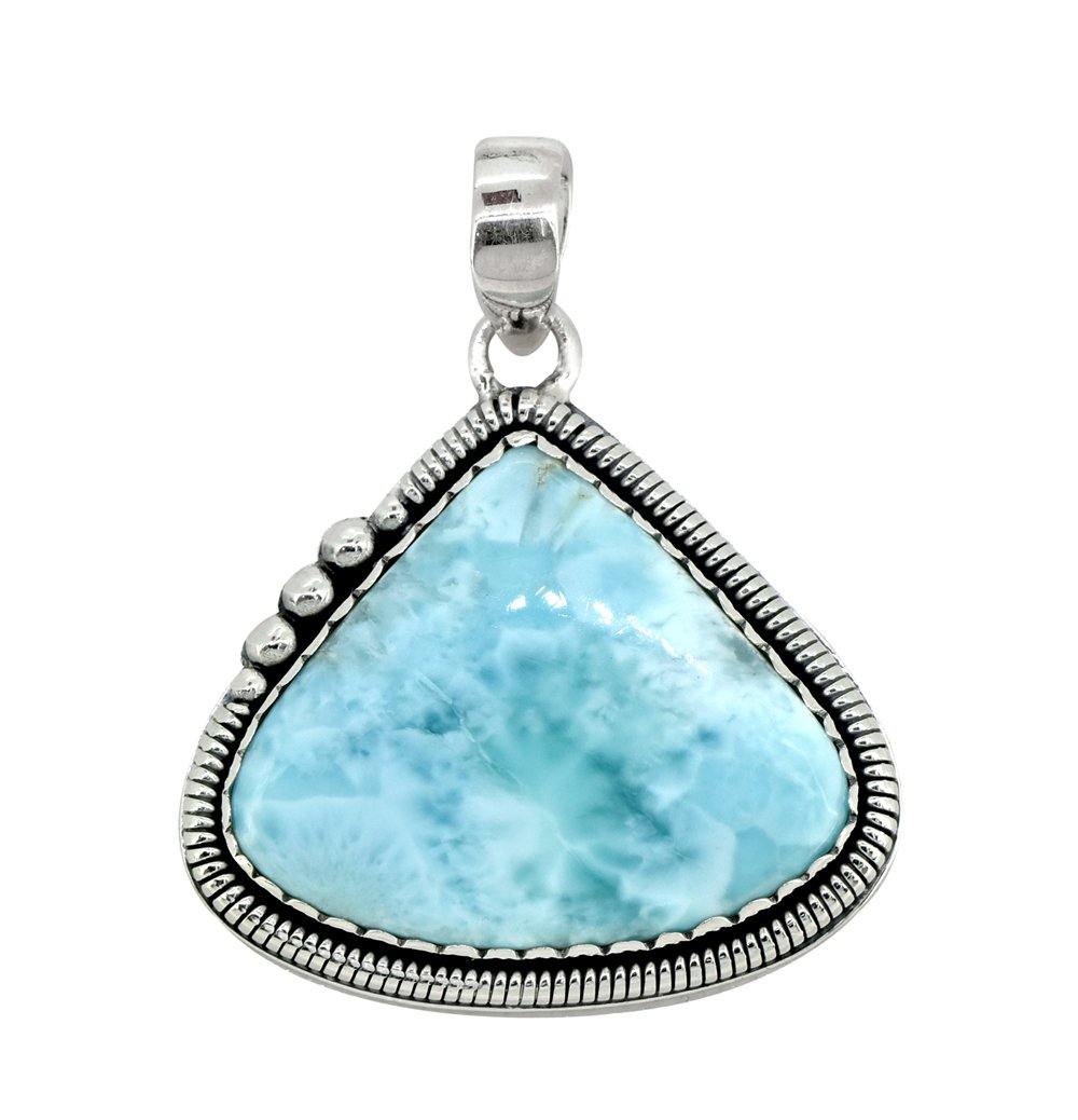 Natural Larimar Solid 925 Sterling Silver Pendant 1 3/4" - YoTreasure