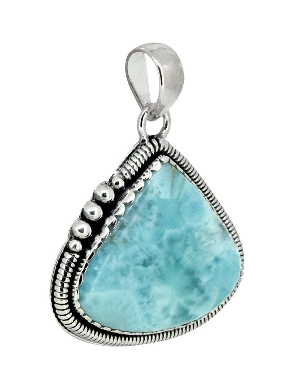 Natural Larimar Solid 925 Sterling Silver Pendant 1 3/4" - YoTreasure