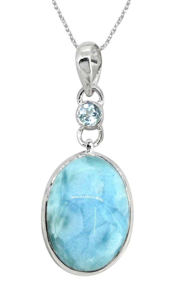 Natural Larimar Solid 925 Sterling Silver Pendant 2" - YoTreasure
