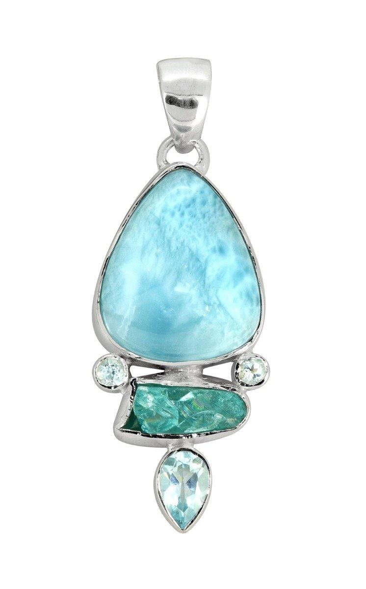 Larimar Blue Topaz Solid 925 Sterling Silver Pendant Necklace - YoTreasure