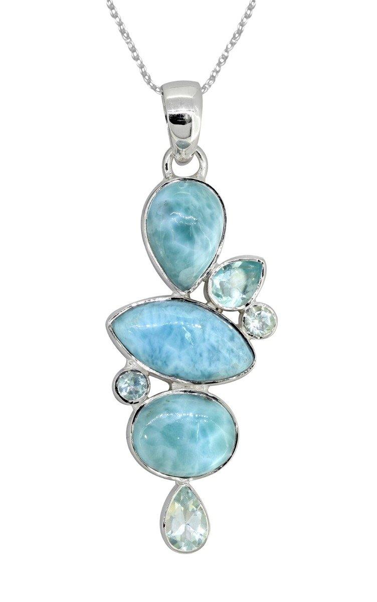 Larimar Blue topaz Solid 925 Sterling Silver Pendant Necklace - YoTreasure