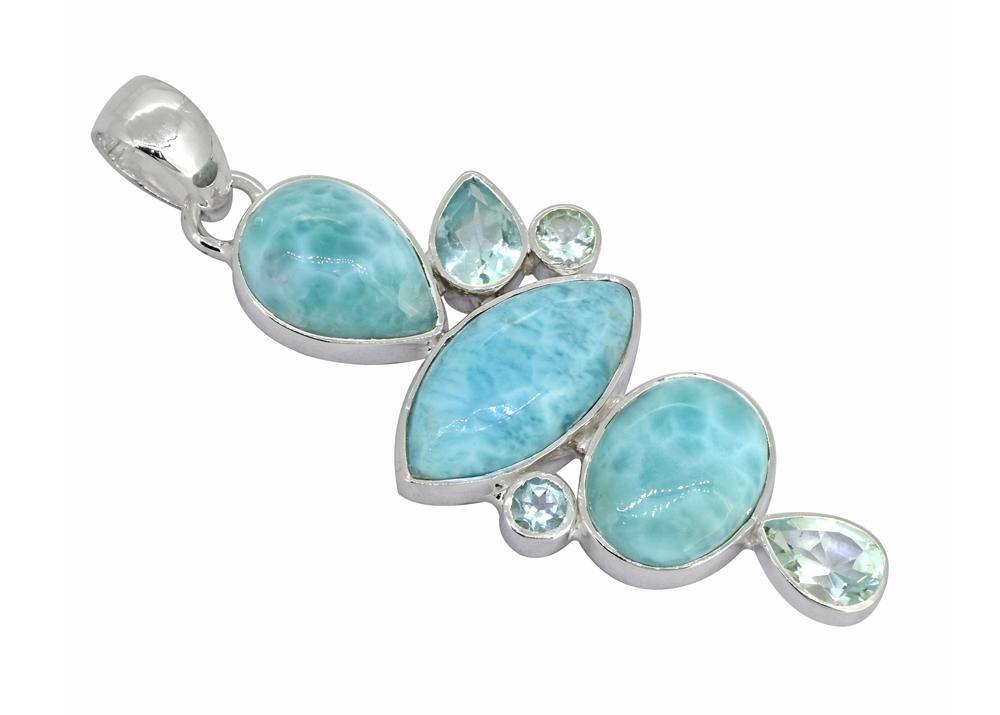Larimar Blue topaz Solid 925 Sterling Silver Pendant Necklace - YoTreasure