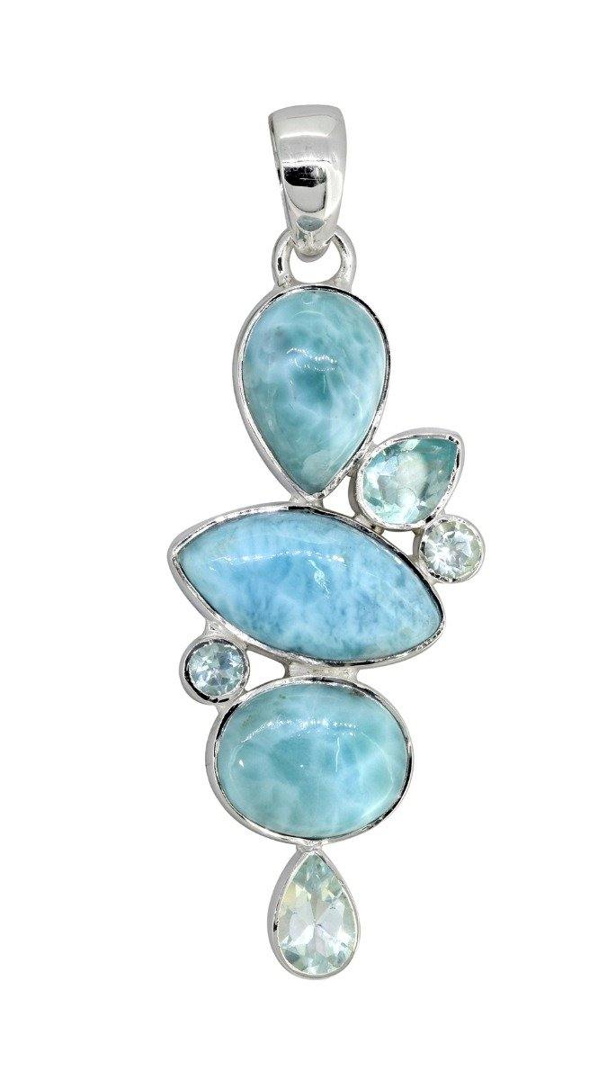 Larimar Blue topaz Solid 925 Sterling Silver Pendant Necklace - YoTreasure
