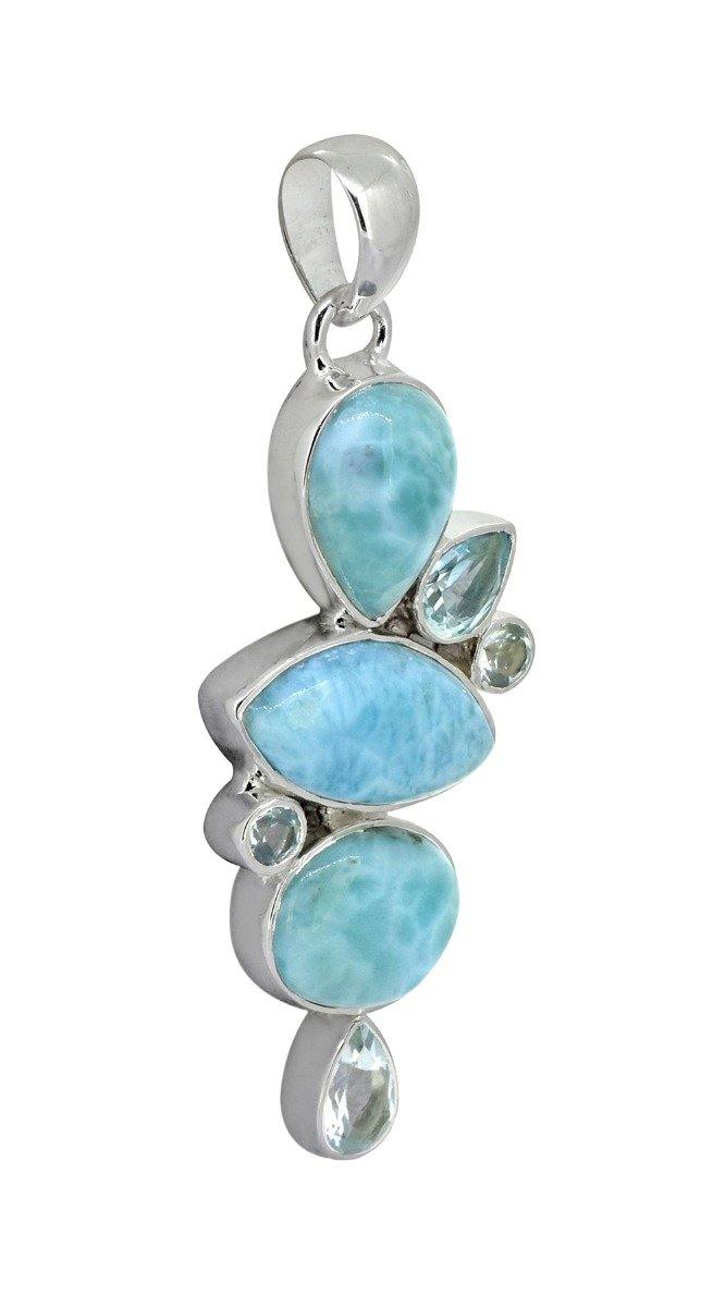 Larimar Blue topaz Solid 925 Sterling Silver Pendant Necklace - YoTreasure