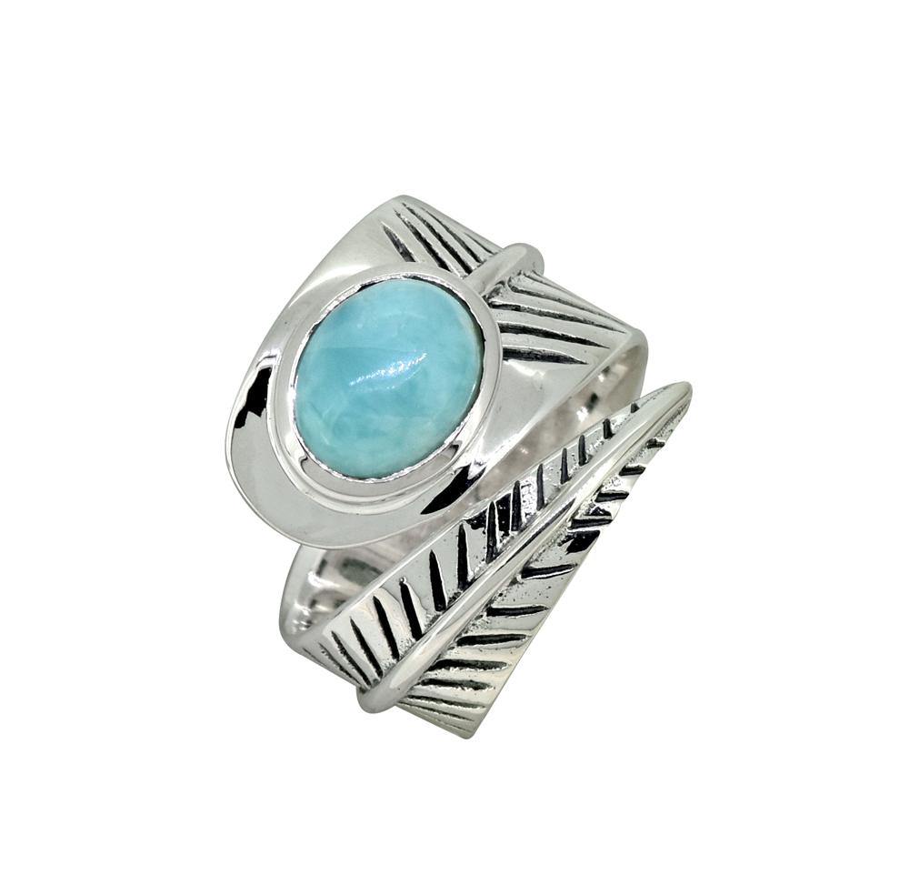 Natural Larimar Solid 925 Sterling Silver Designer Ring Jewelry - YoTreasure