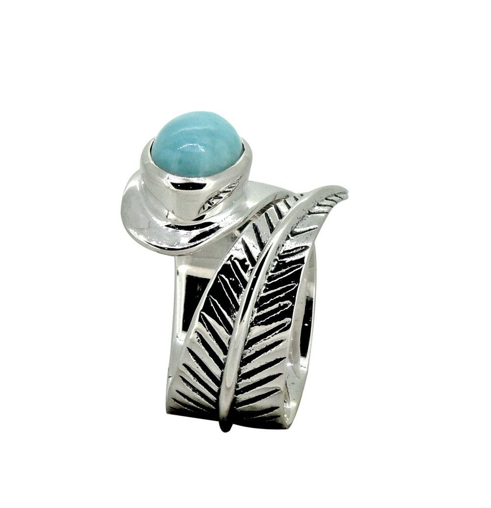 Natural Larimar Solid 925 Sterling Silver Designer Ring Jewelry - YoTreasure