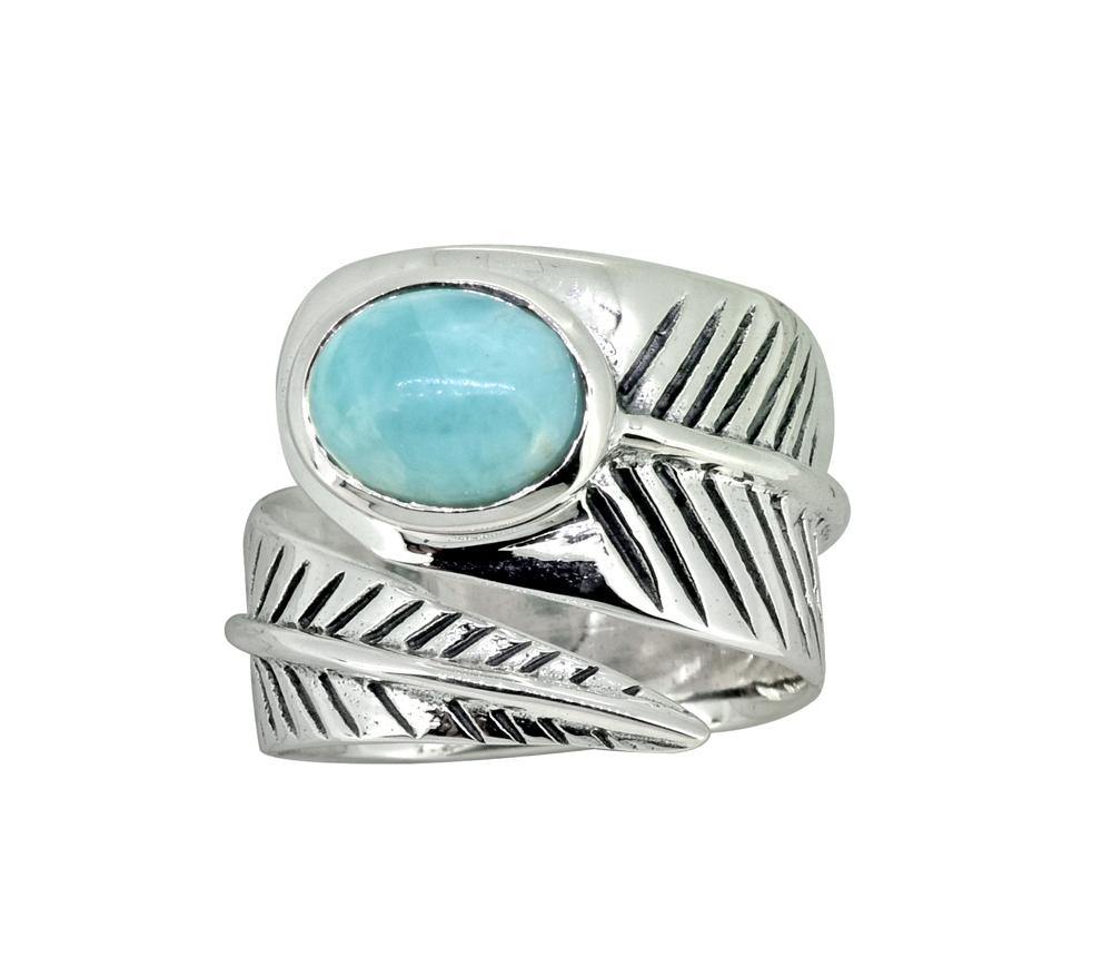 Natural Larimar Solid 925 Sterling Silver Designer Ring Jewelry - YoTreasure