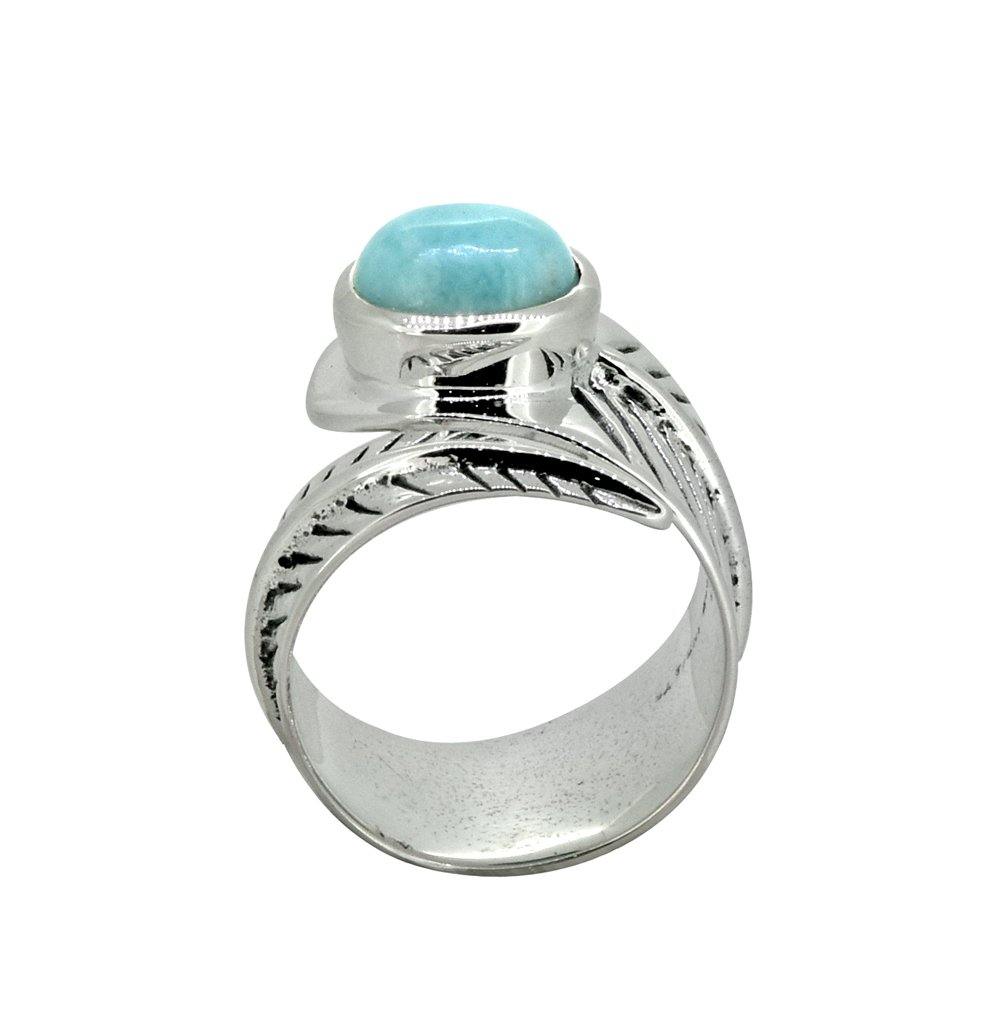 Natural Larimar Solid 925 Sterling Silver Designer Ring Jewelry - YoTreasure