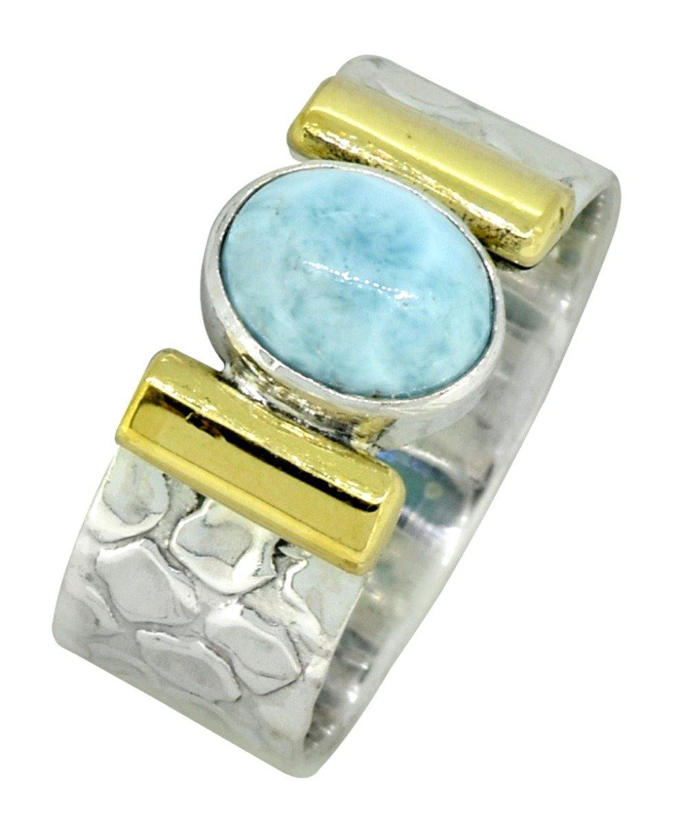 Natural Larimar Ring Solid 925 Sterling Silver Brass Gemstone Jewelry - YoTreasure