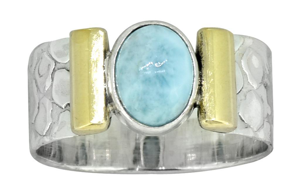 Natural Larimar Ring Solid 925 Sterling Silver Brass Gemstone Jewelry - YoTreasure