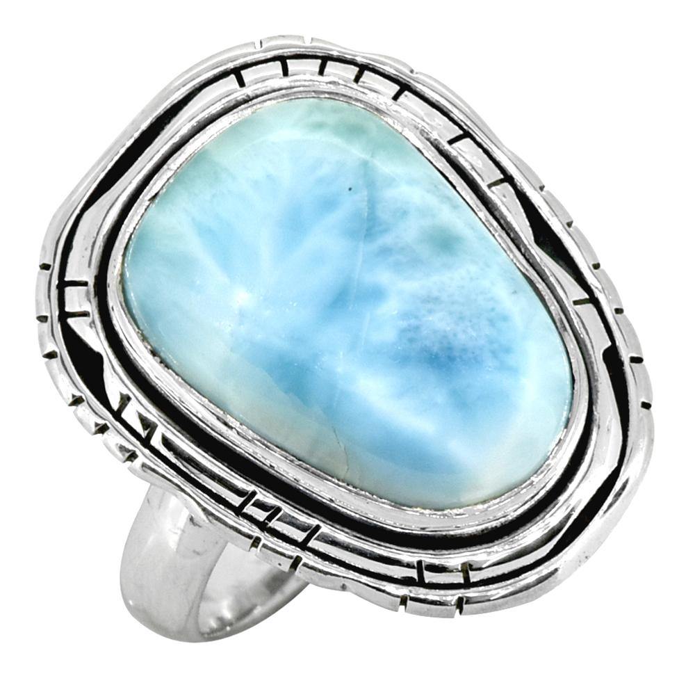 Natural Larimar Solid 925 Sterling Silver Ring Jewelry - YoTreasure