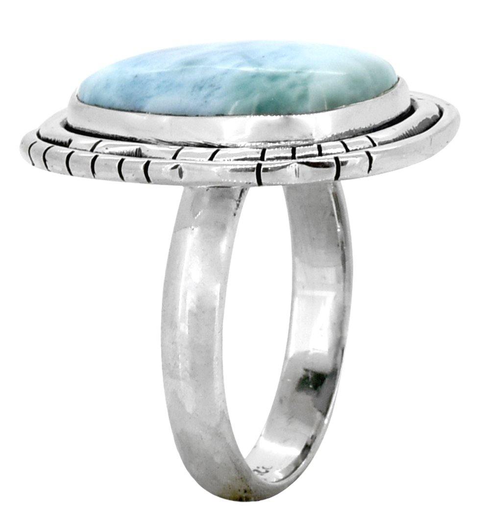 Natural Larimar Solid 925 Sterling Silver Ring Jewelry - YoTreasure