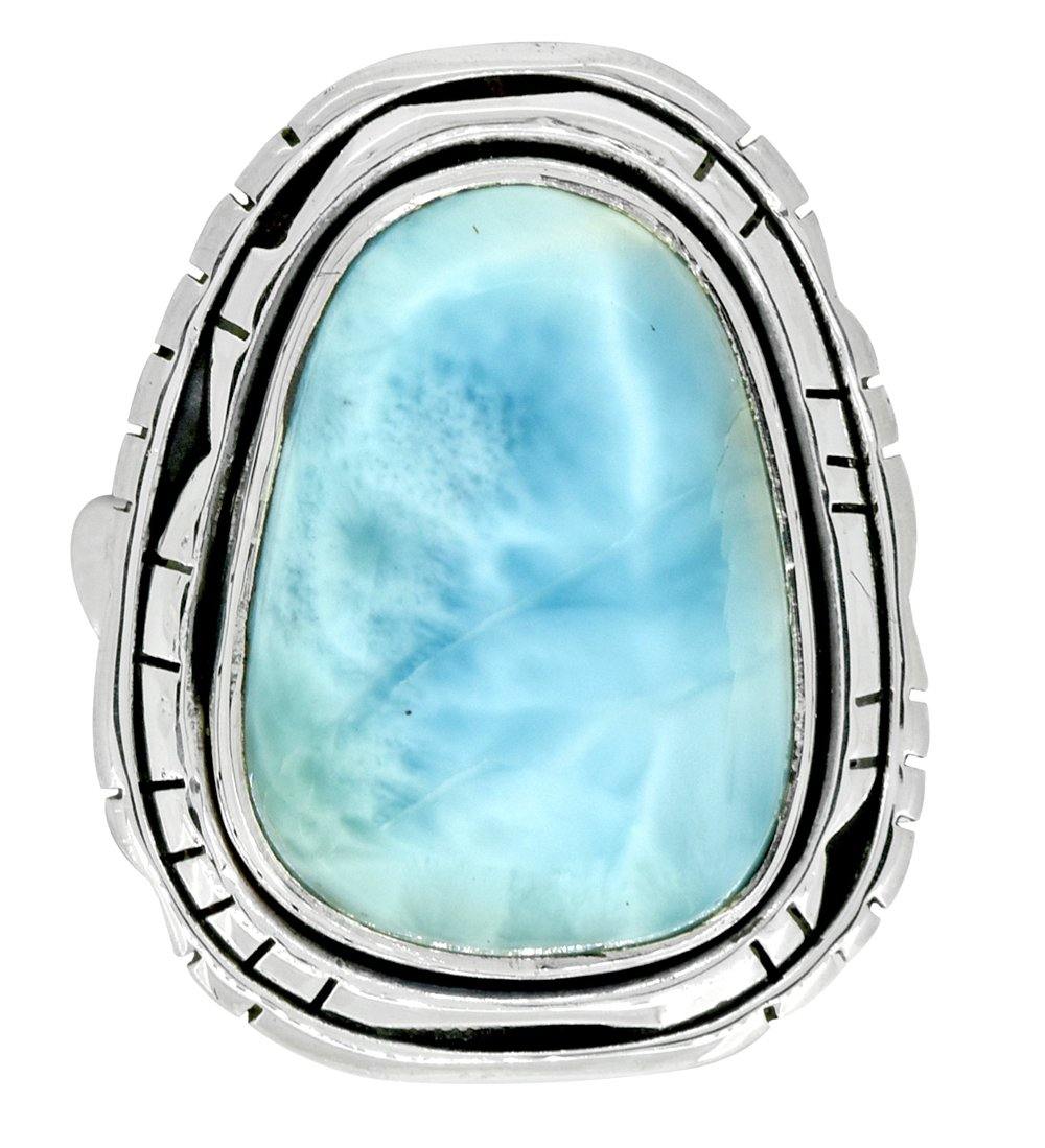 Natural Larimar Solid 925 Sterling Silver Ring Jewelry - YoTreasure