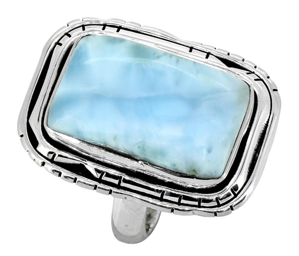 Natural Larimar Solid 925 Sterling Silver Ring Jewelry - YoTreasure