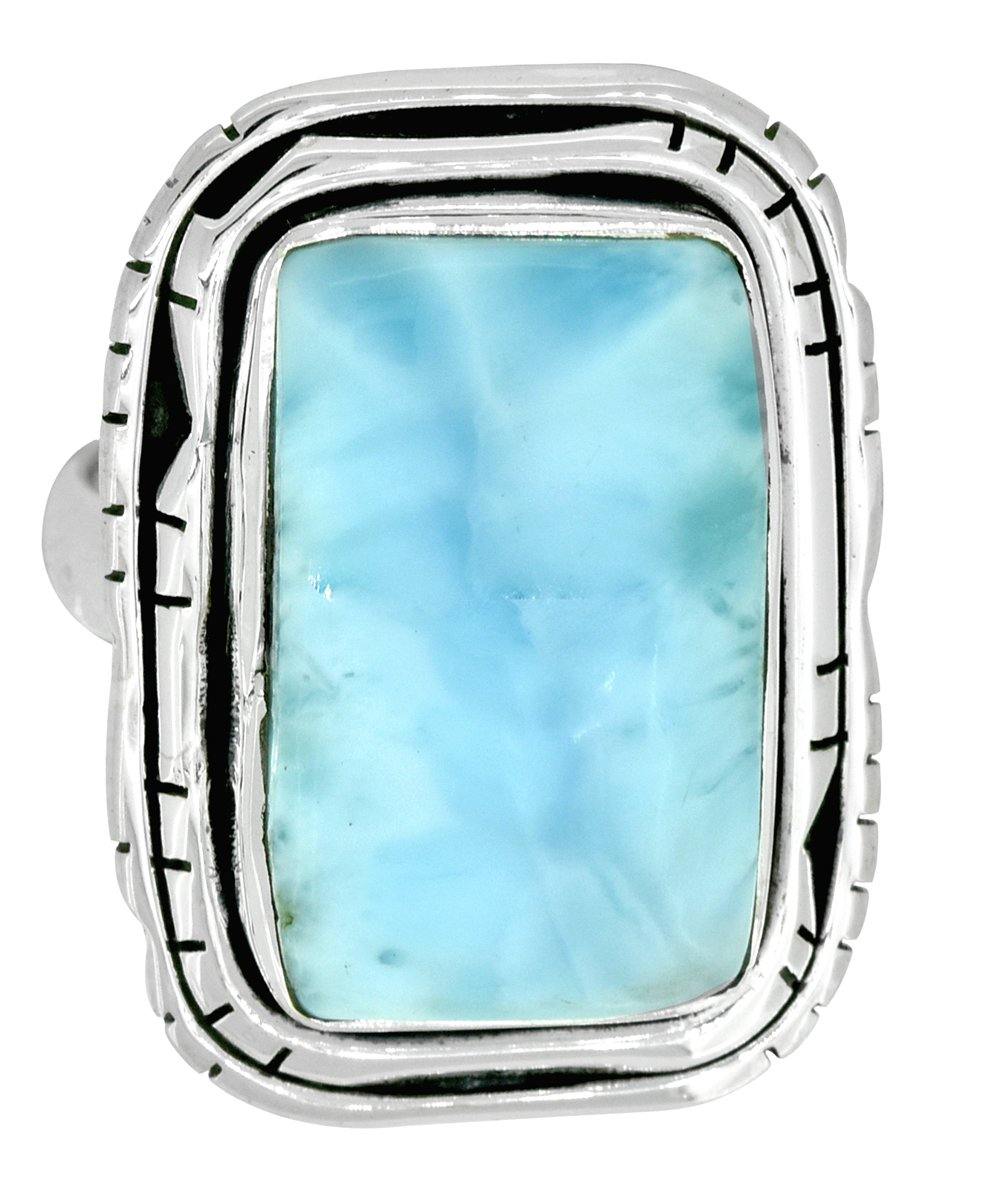 Natural Larimar Solid 925 Sterling Silver Ring Jewelry - YoTreasure