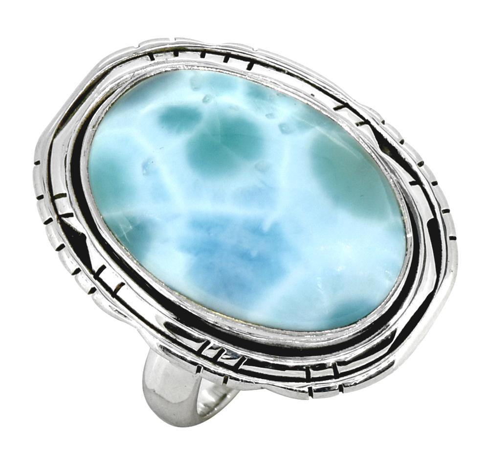 Natural Larimar Solid 925 Sterling Silver Ring - YoTreasure