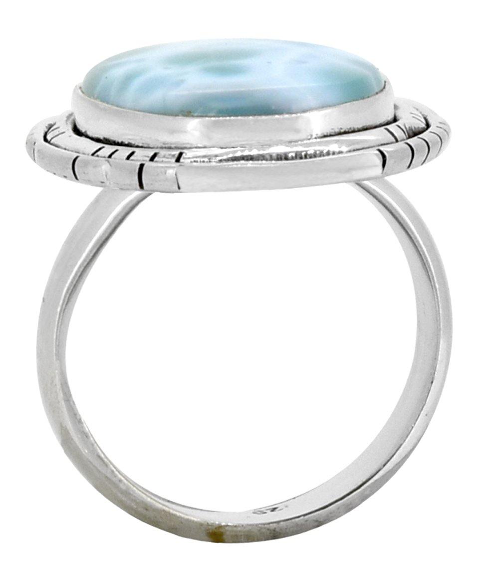 Natural Larimar Solid 925 Sterling Silver Ring - YoTreasure