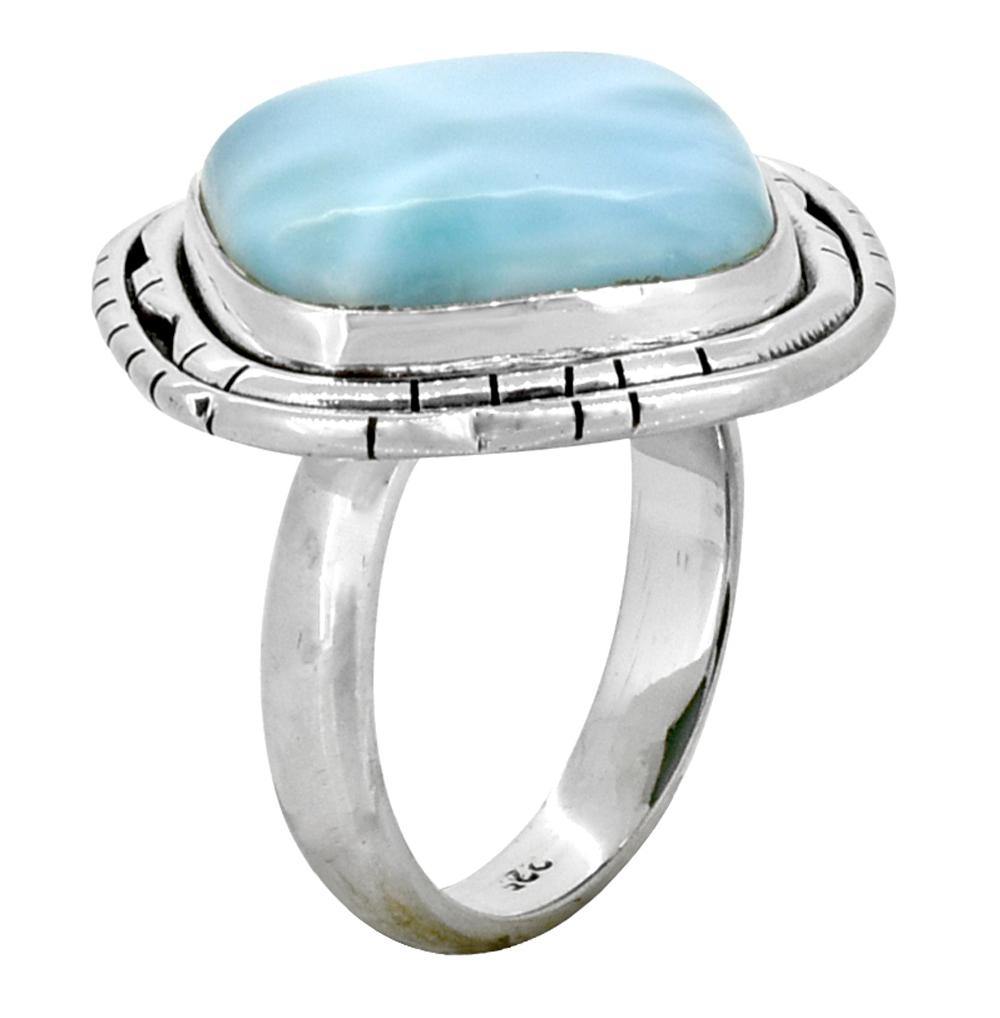 Natural Larimar Solid 925 Sterling Silver Gemstone Ring - YoTreasure