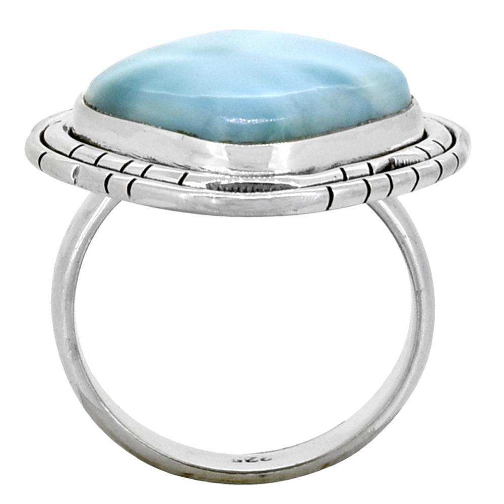 Natural Larimar Solid 925 Sterling Silver Gemstone Ring - YoTreasure
