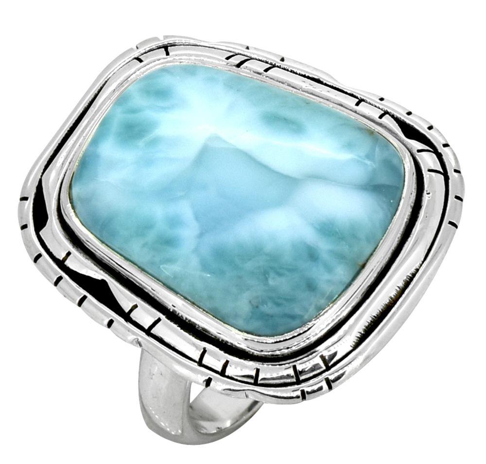 Natural Larimar 925 Sterling Silver Ring - YoTreasure