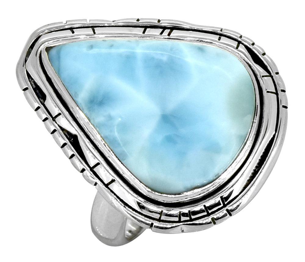 Natural Larimar Solid 925 Sterling Silver Ring Jewelry - YoTreasure