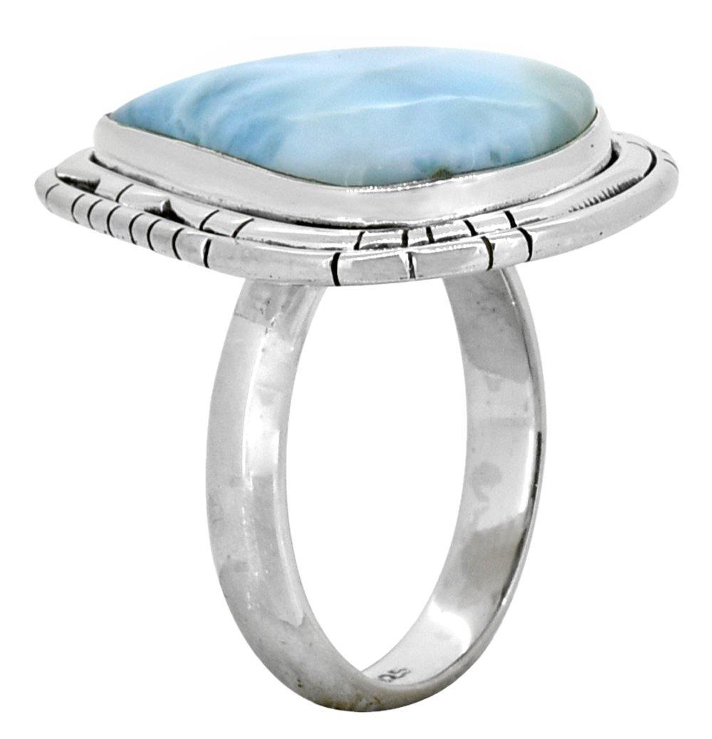 Natural Larimar Solid 925 Sterling Silver Ring Jewelry - YoTreasure