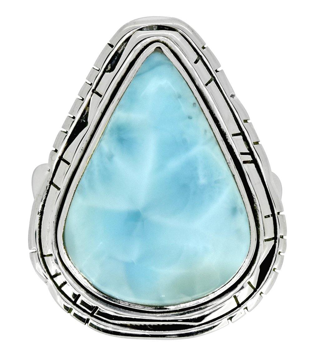 Natural Larimar Solid 925 Sterling Silver Ring Jewelry - YoTreasure