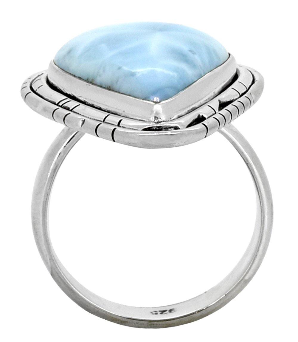Natural Larimar Solid 925 Sterling Silver Ring Jewelry - YoTreasure