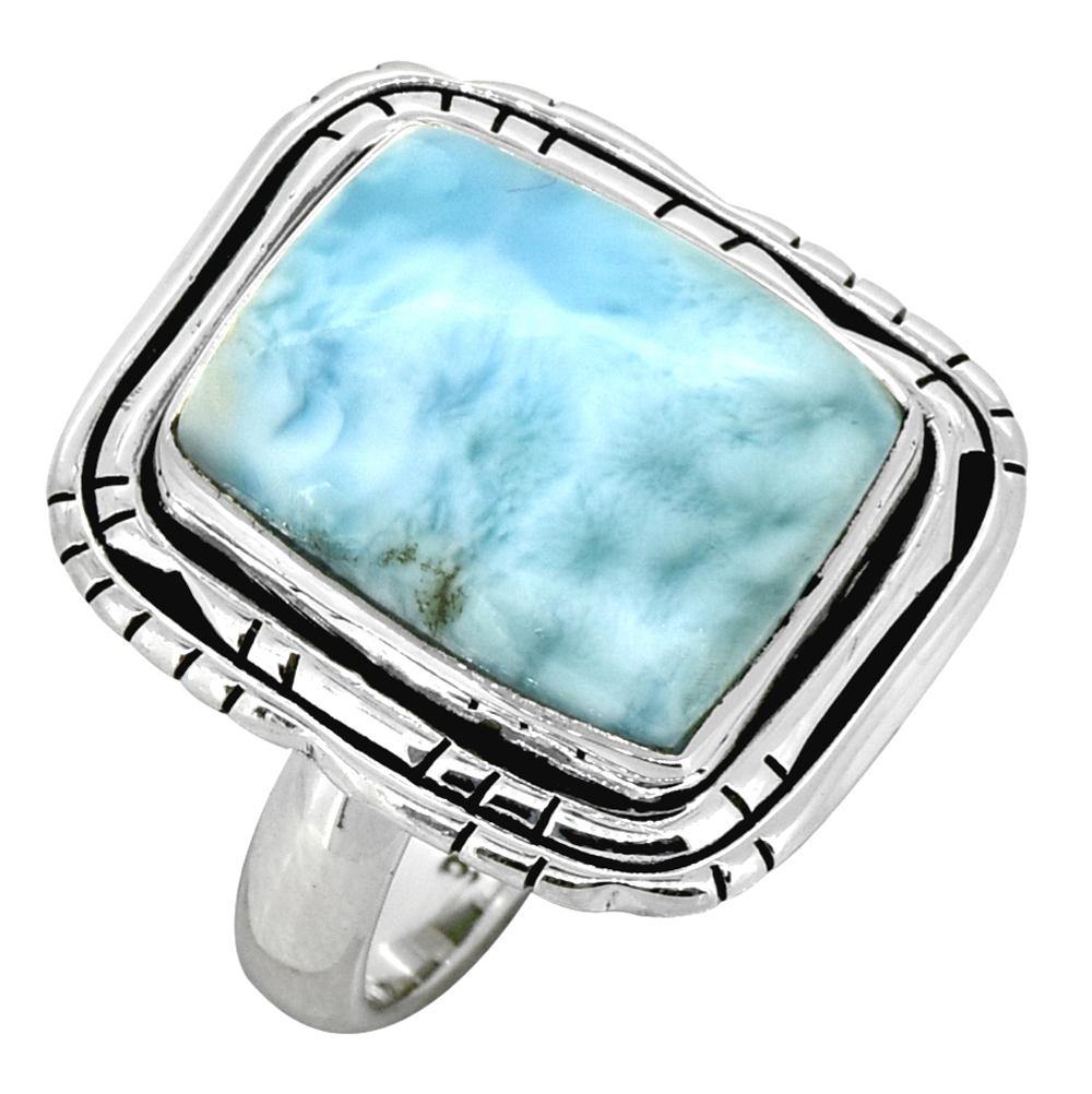 Natural Larimar Solid 925 Sterling Silver Ring - YoTreasure