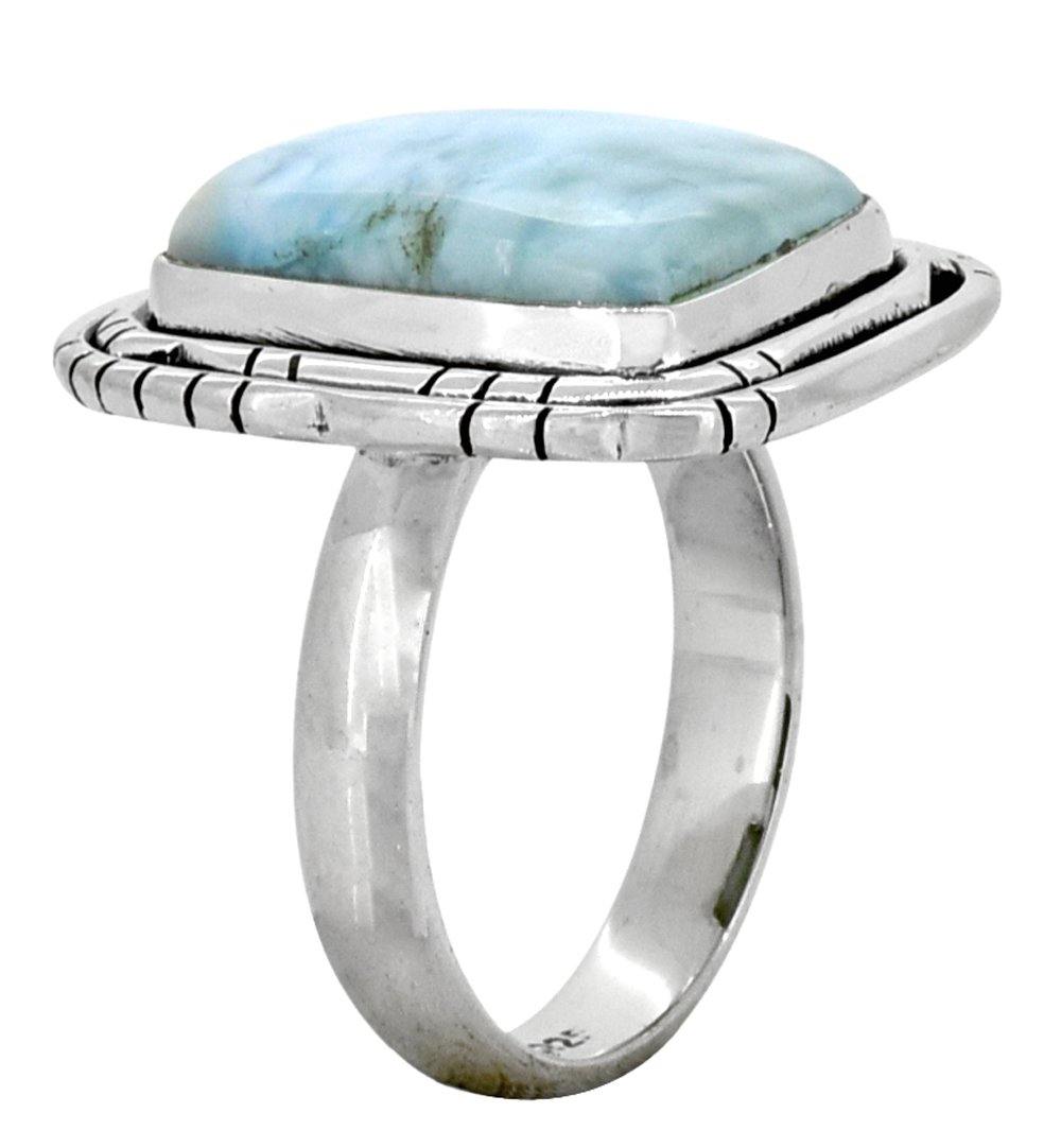 Natural Larimar Solid 925 Sterling Silver Ring - YoTreasure