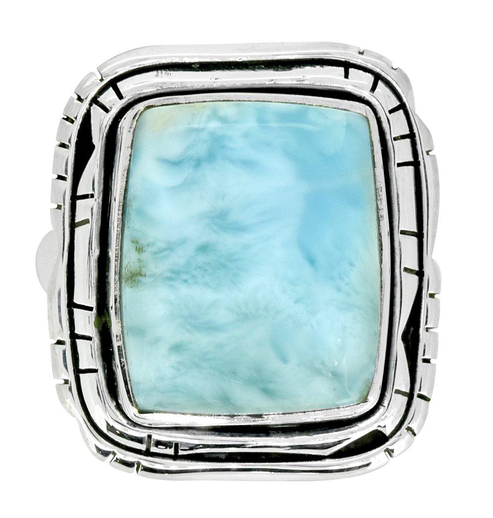 Natural Larimar Solid 925 Sterling Silver Ring - YoTreasure
