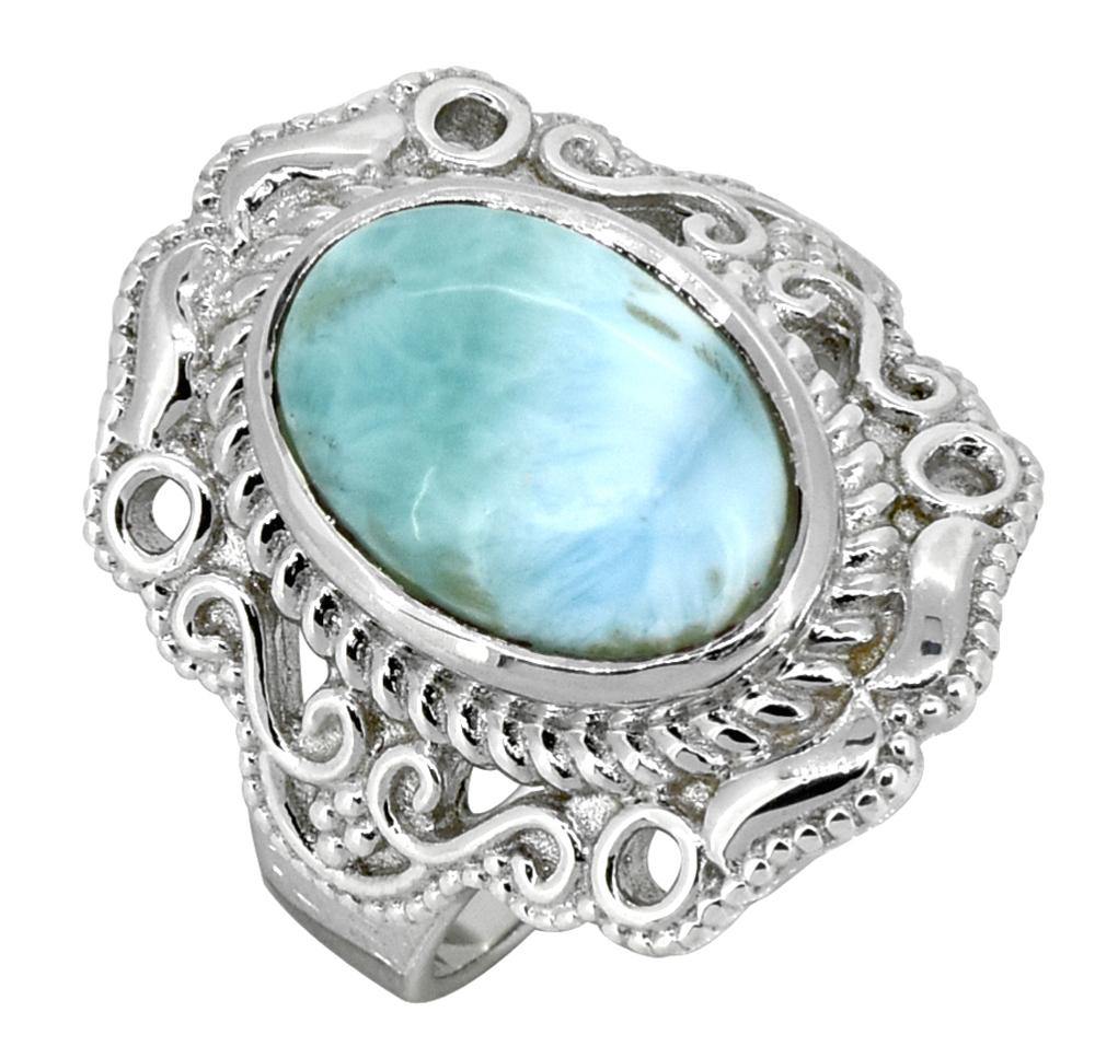 Natural Larimar 925 Sterling Silver Gemstone Ring - YoTreasure