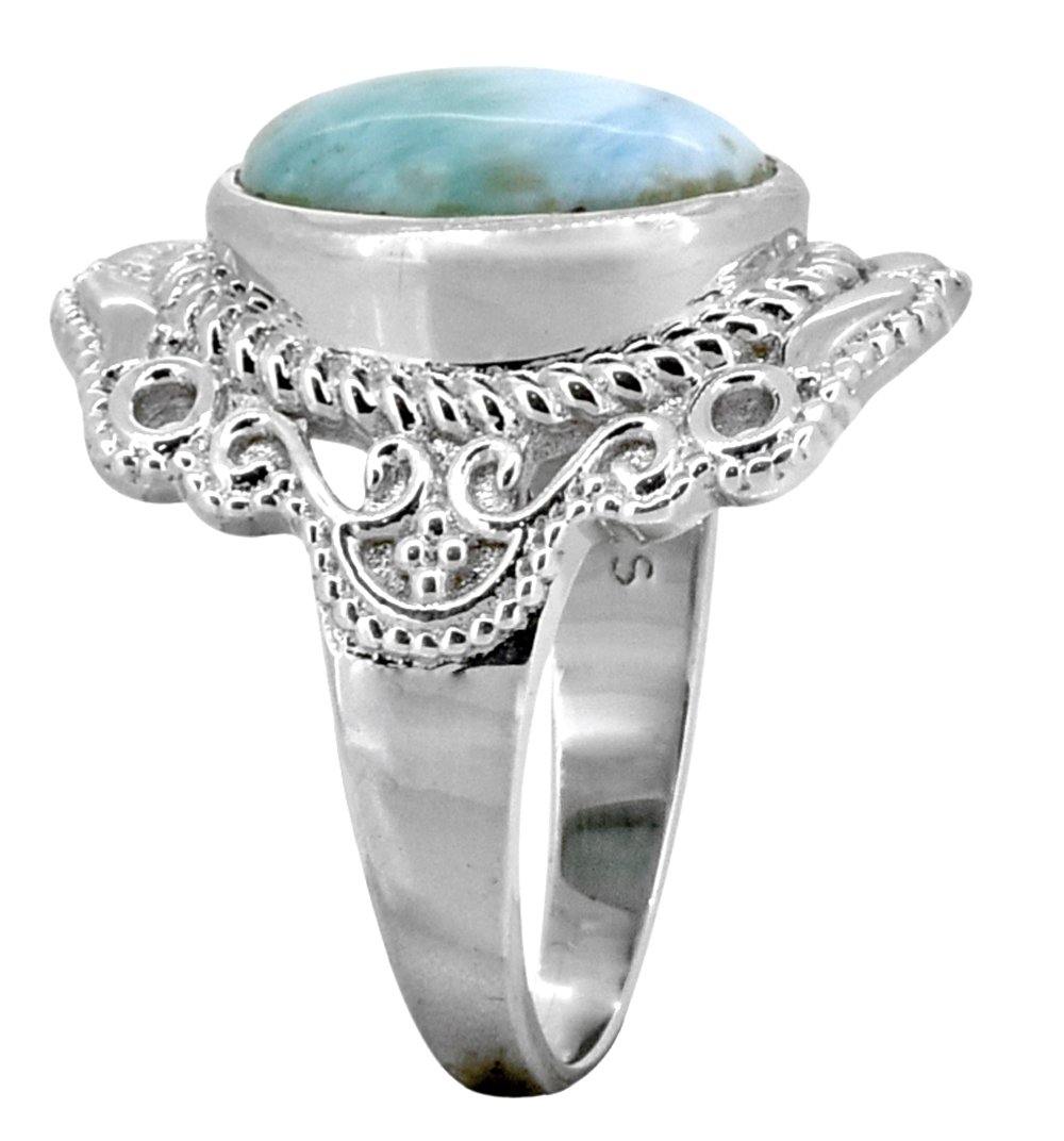 Natural Larimar 925 Sterling Silver Gemstone Ring - YoTreasure