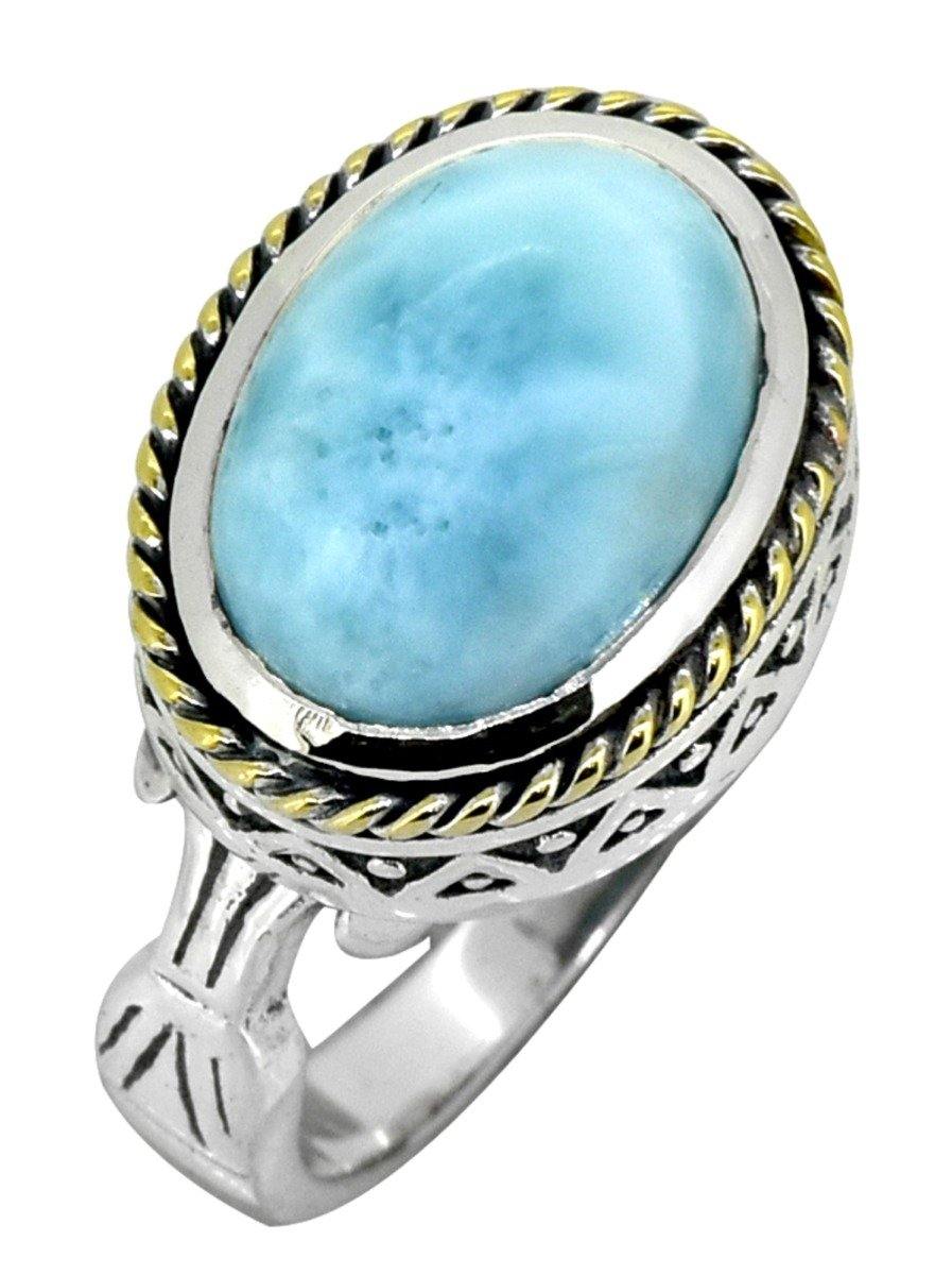 Natural Larimar Solid 925 Sterling Silver Brass Ring Jewelry - YoTreasure