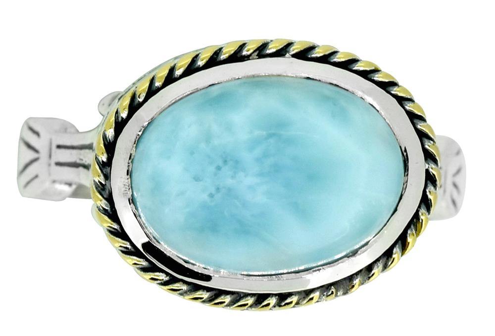 Natural Larimar Solid 925 Sterling Silver Brass Ring Jewelry - YoTreasure