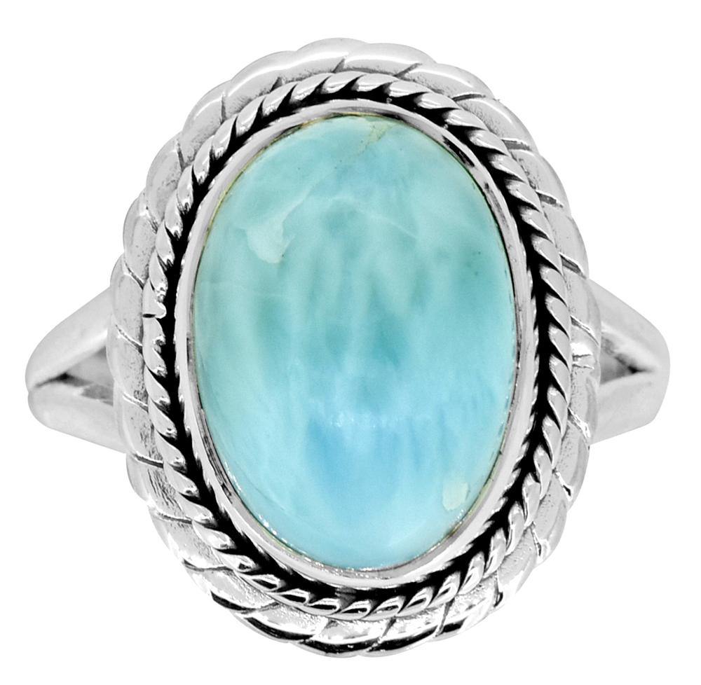 Larimar Solid 925 Sterling Silver Ring Silver Gemstone Jewelry - YoTreasure