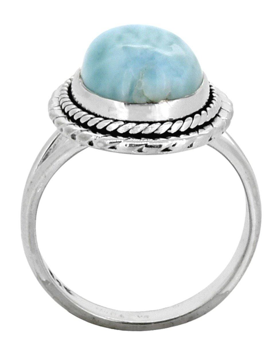Larimar Solid 925 Sterling Silver Ring Silver Gemstone Jewelry - YoTreasure