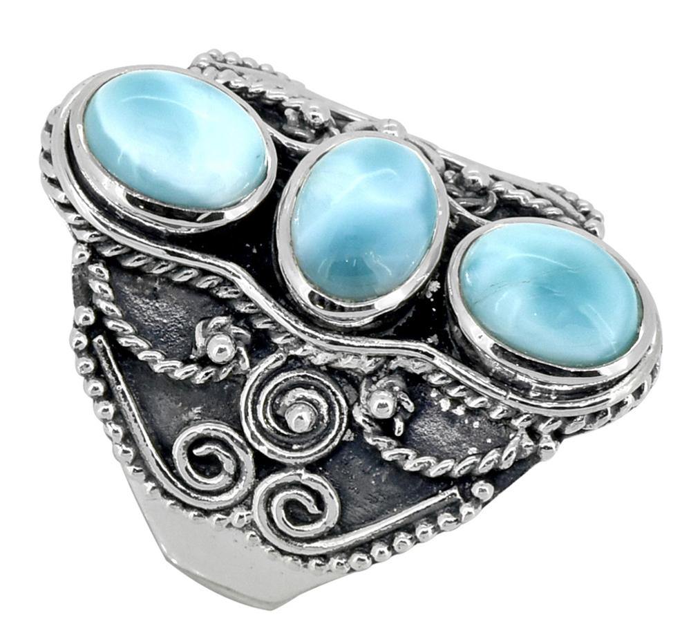 Natural Larimar Gemstone 925 Sterling Silver Ring - YoTreasure