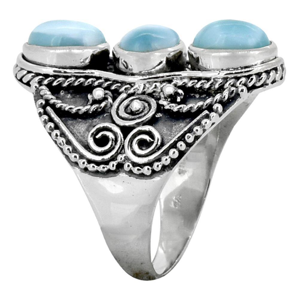 Natural Larimar Gemstone 925 Sterling Silver Ring - YoTreasure
